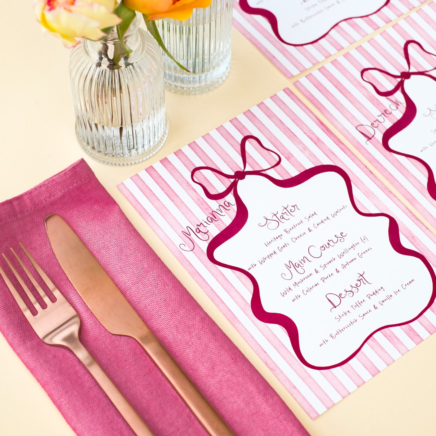 burgundy wedding menu with stripes